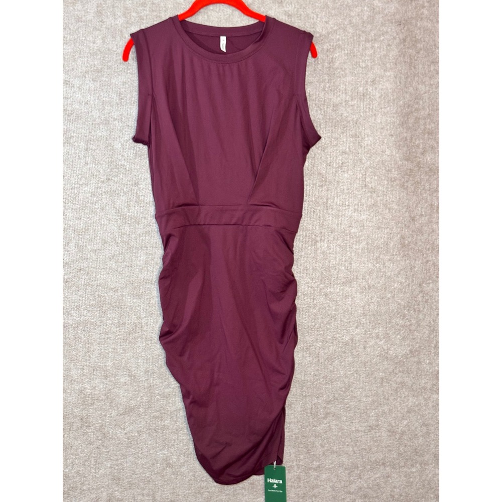 New Halara Ruched Bodycon Dress Women S Burgundy SoftlyZero Airy Athletic Chic